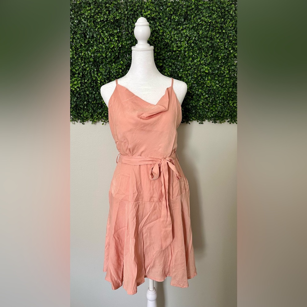 She + Sky Large (8/10) Dusty Rose Sleeveless Cowl Neck Dress With Sash